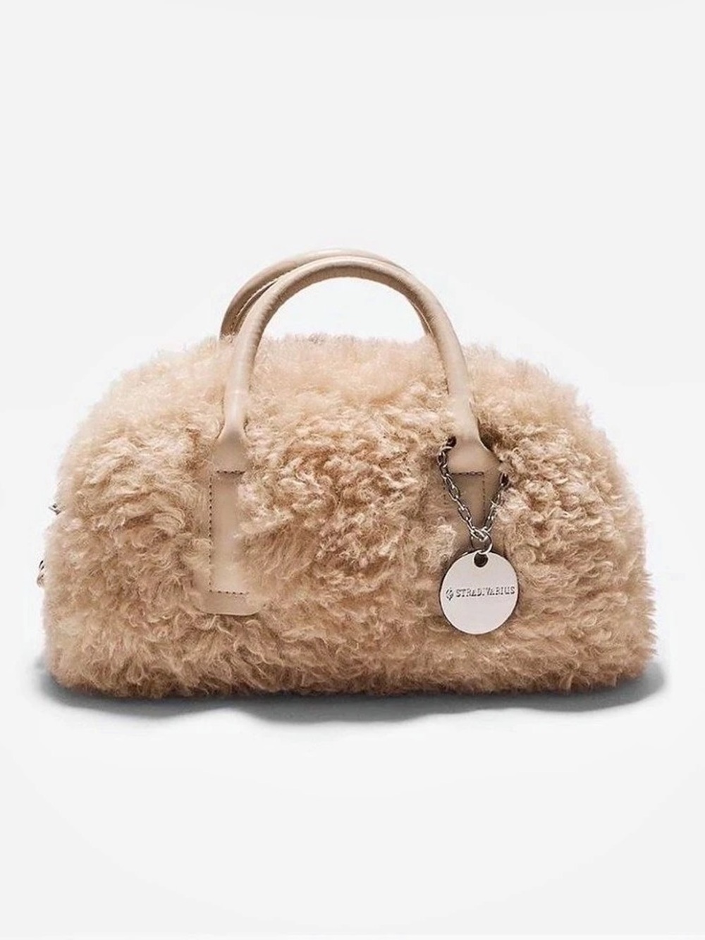 Stradivarius Faux Fur Satchel in Beige NWT